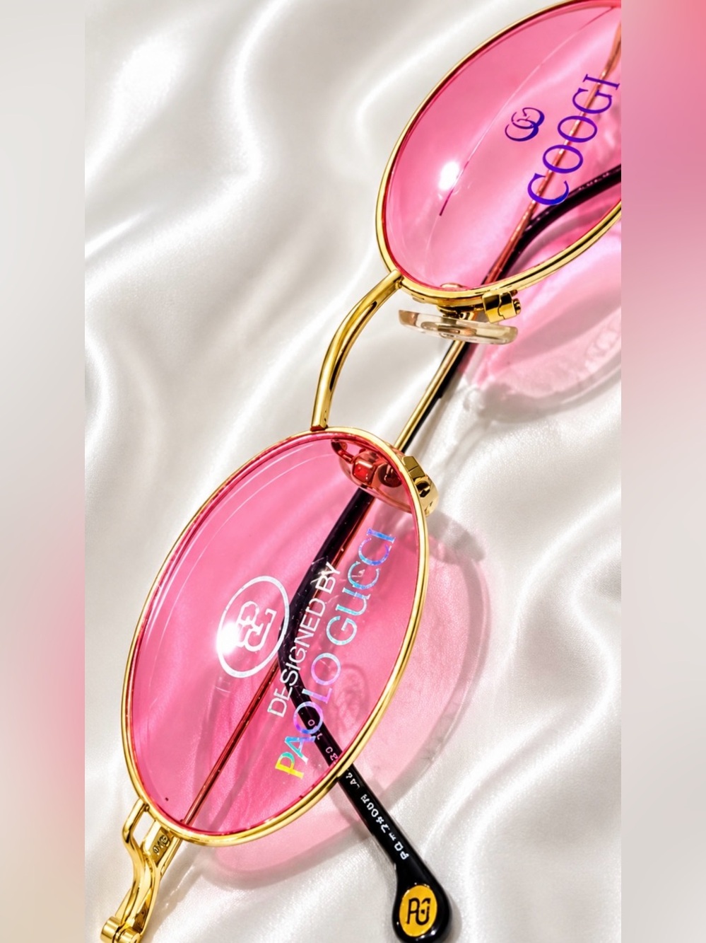RARE Authentic Gucci Coogi Brand Name Gold Metal Frame Pink Tint Sunglasses 80’s